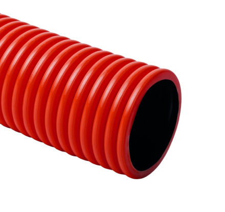 Гофрирана двуслойна тръба Ø110, червена, (HDPE OD/ID 110/94mm, L50m, 450N)