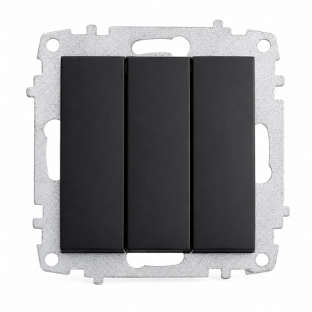 Ключ троен механизъм + капак (без рамка) 10A 250V черен, EL-BI Zena Platin